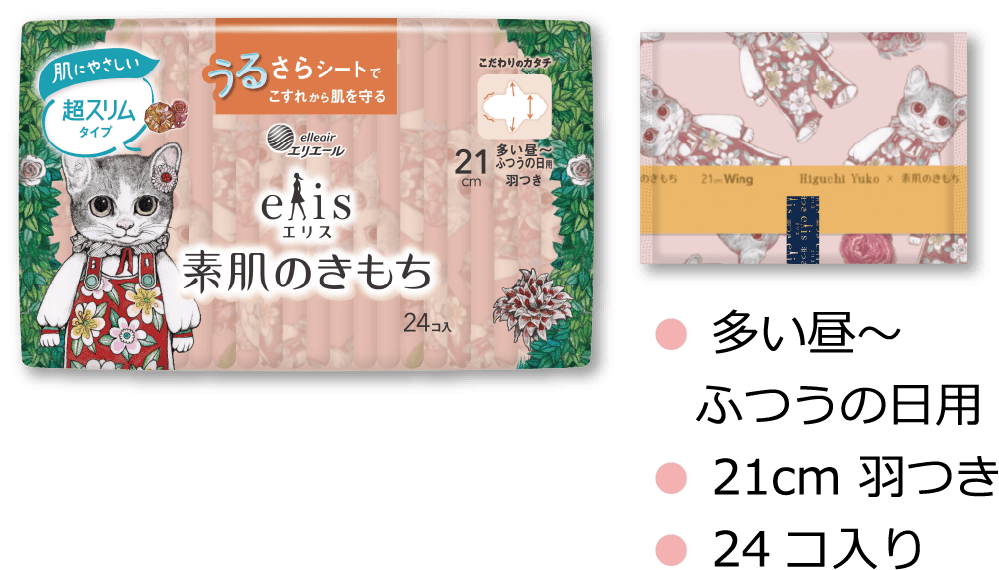 エリス 素肌のきもち 多い昼～ふつうの日用 21cm 羽つき 24コ入り