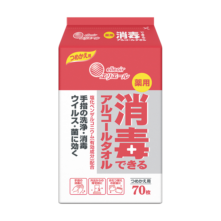 エリエール 消毒できるアルコールタオル 薬用 つめかえ用 ７０枚入